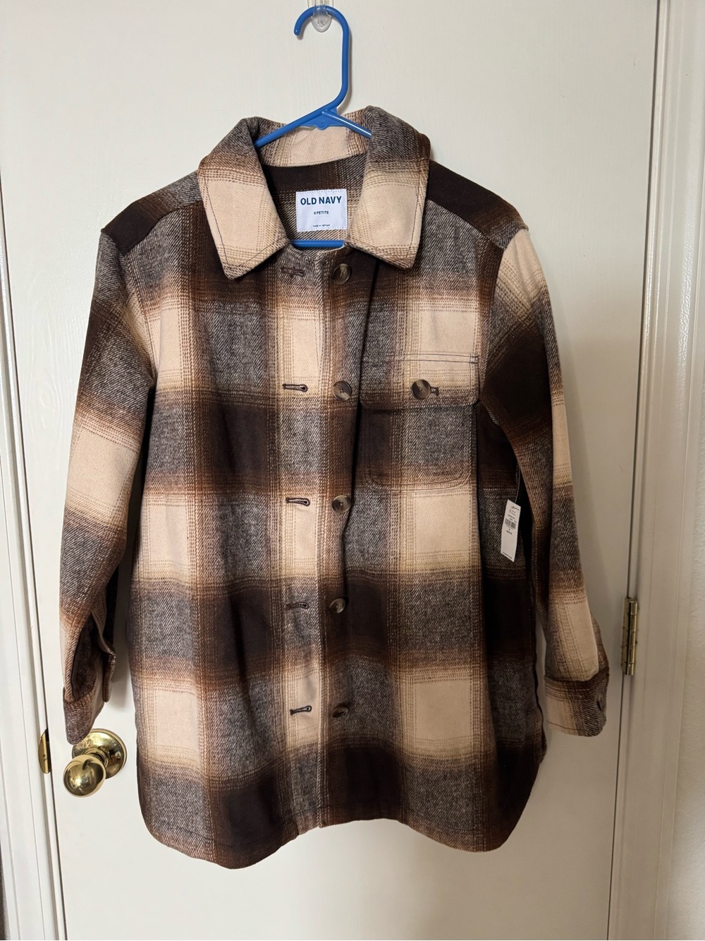 Old Navy Brown and Cream Plaid Flannel Sweater/jacket (shacket)